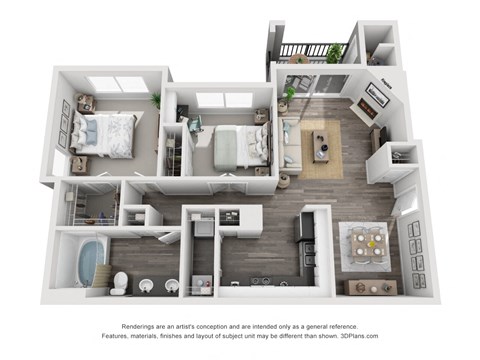 Floor plan for 2 beds, 1 bath, 1051 sqft